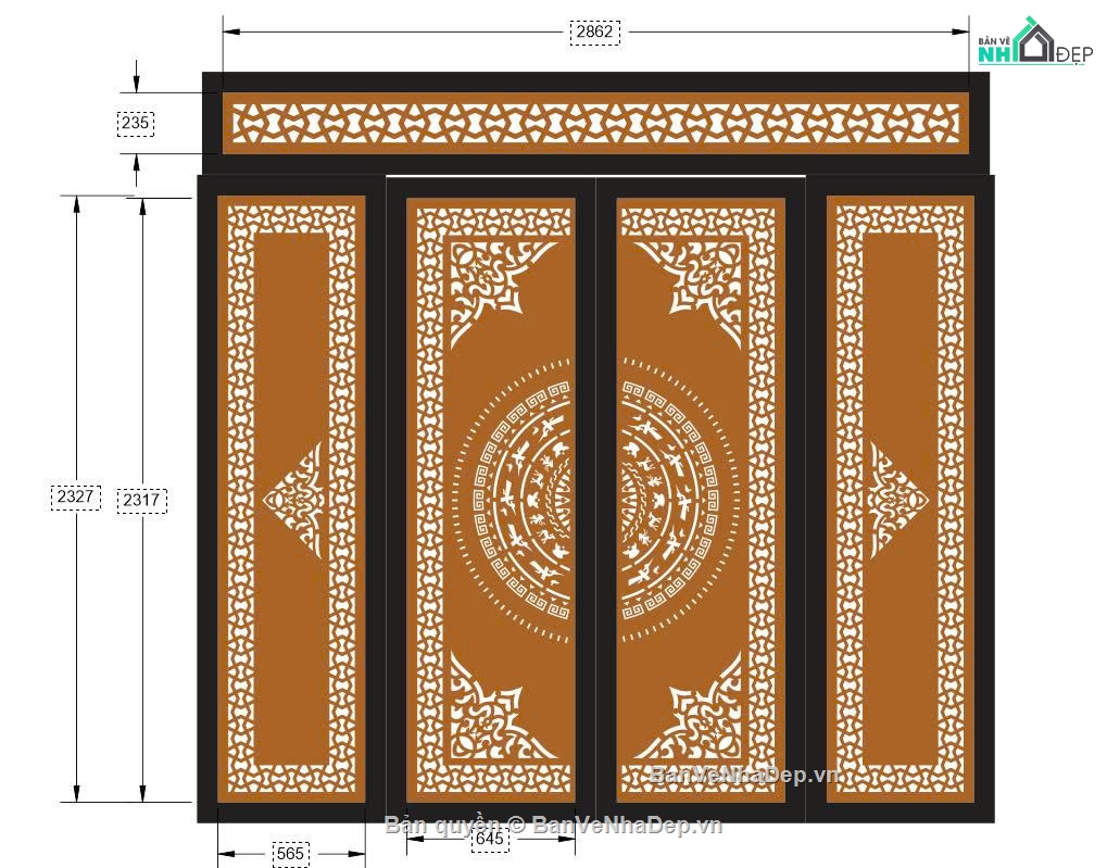 cổng 4 cánh,cổng cnc,cổng có ô thoáng