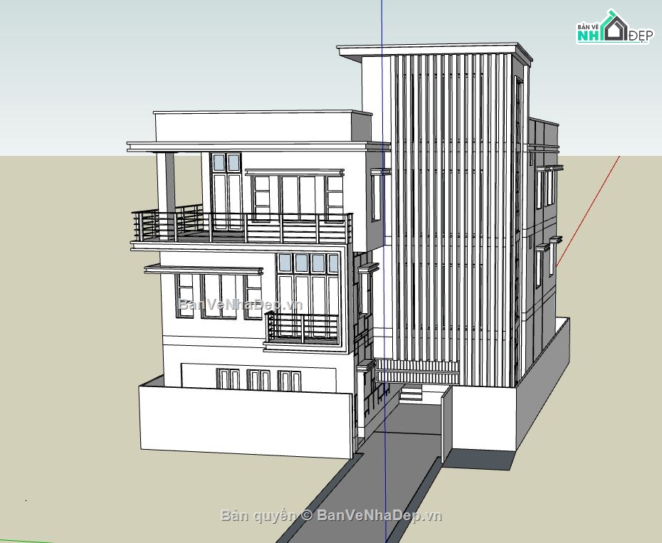 mẫu biệt thự 2 tầng,biệt thự 2 tầng,mẫu biệt thự sketchup