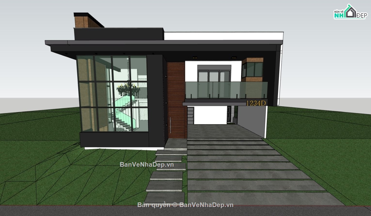 biệt thự 2 tầng,file sketchup biệt thự 2 tầng,biệt thự hiện đại