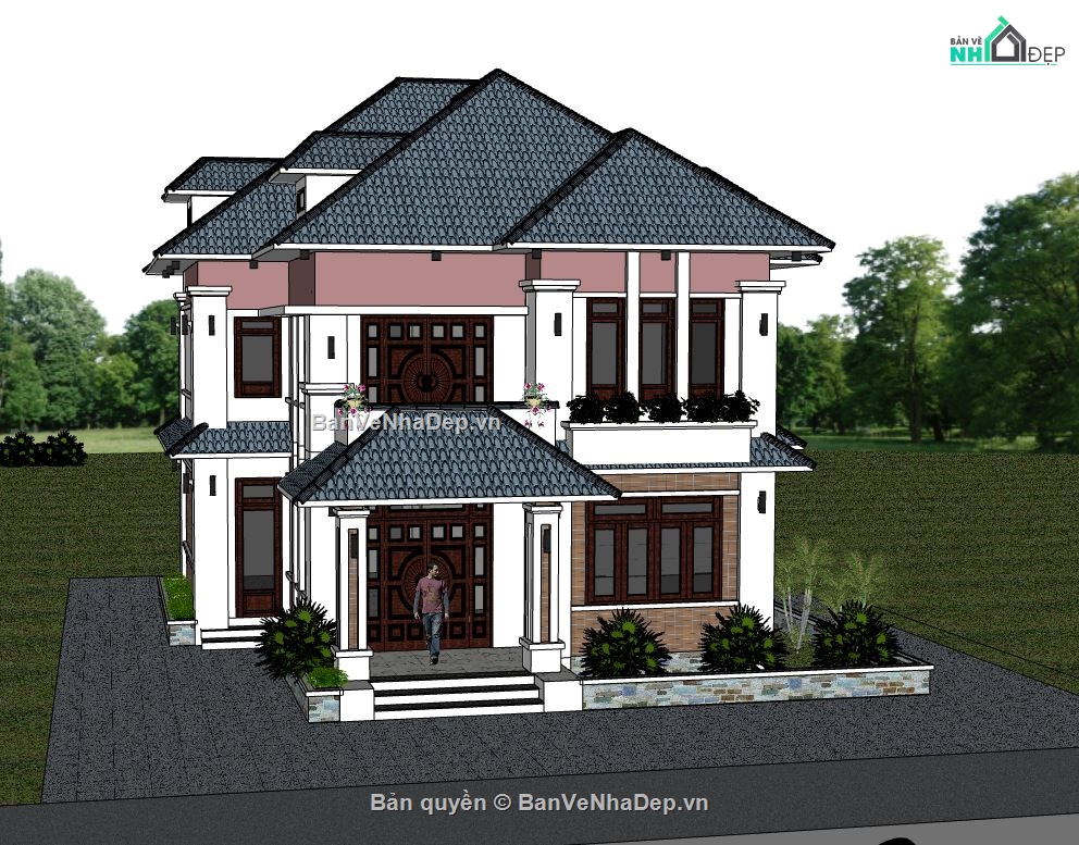 biệt thự 2 tầng,model biệt thự 2 tầng,sketchup biệt thự 2 tầng