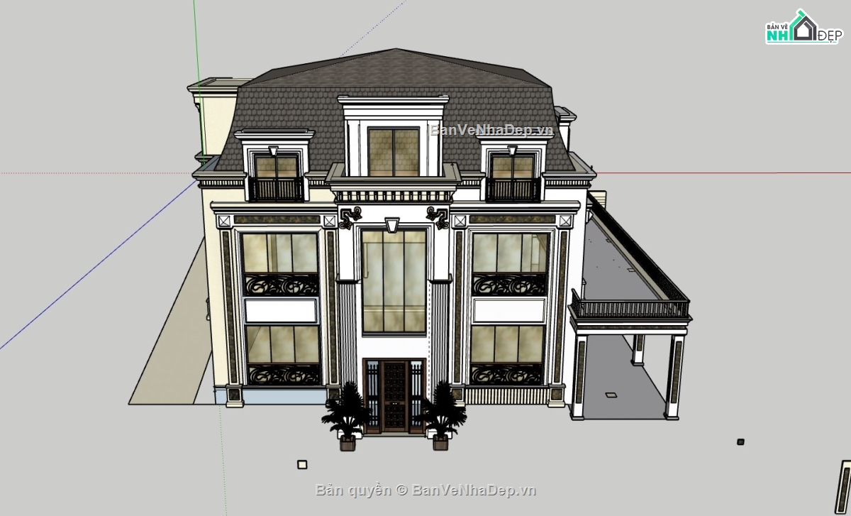 biệt thự 3 tầng,biệt thự tân cổ 3 tầng,sketchup biệt thự