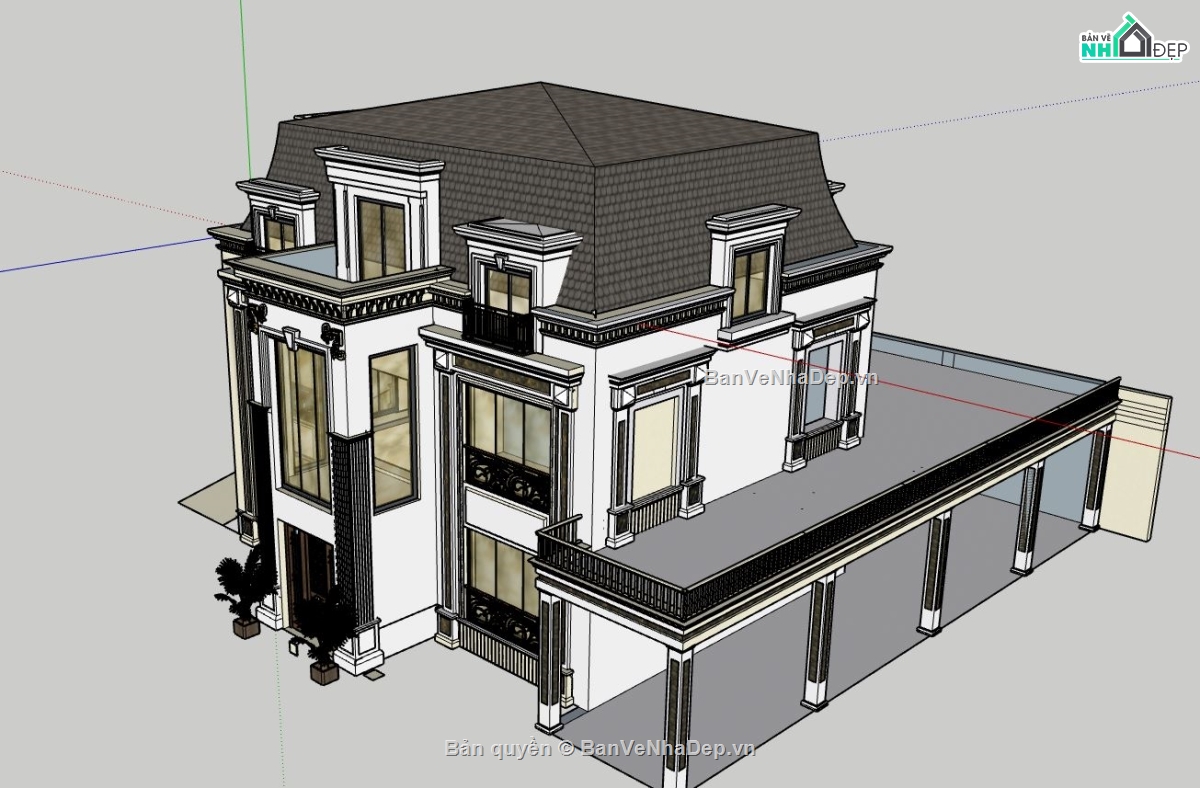 biệt thự 3 tầng,biệt thự tân cổ 3 tầng,sketchup biệt thự