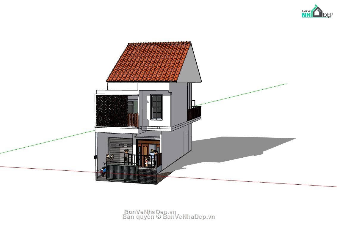 nhà phố 2 tầng,phối cảnh nhà phố,sketchup nhà phố 2 tầng,su nhà phố