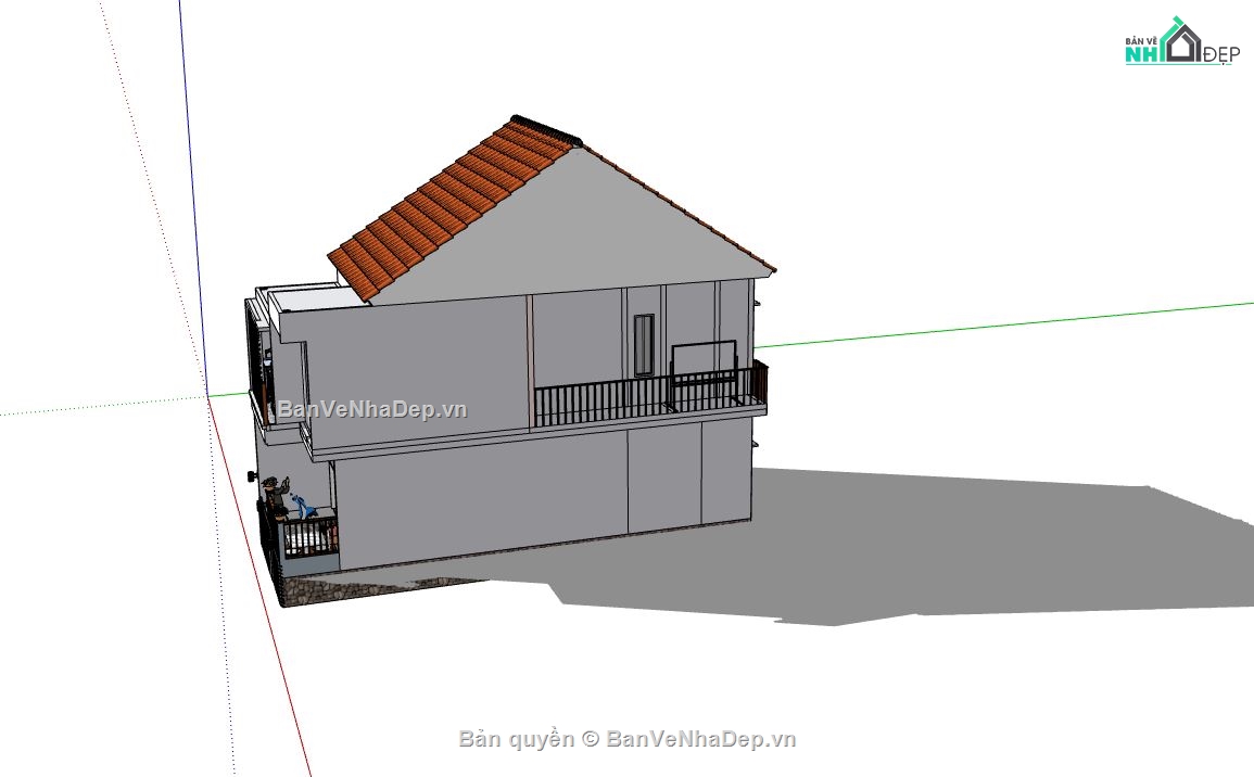 nhà phố 2 tầng,phối cảnh nhà phố,sketchup nhà phố 2 tầng,su nhà phố