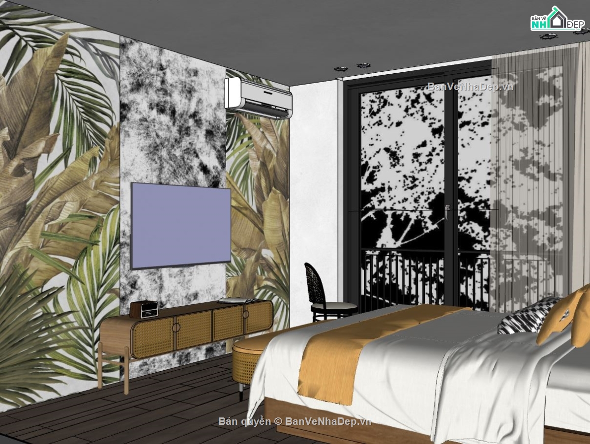 Model phòng ngủ,thiết kế nội thất phòng ngủ sketchup,nội thất phòng ngủ sketchup,phòng ngủ hiện đại