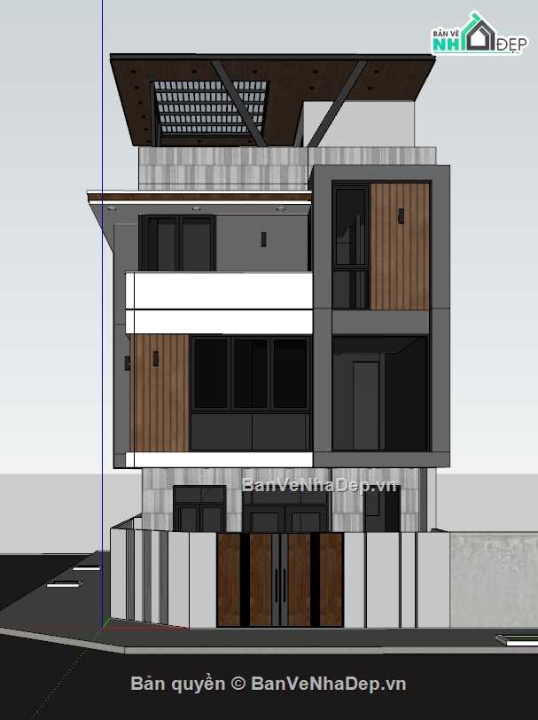 file sketchup nhà phố,nhà mặt phố,nhà 2 mặt tiền,Model nhà phố file sketchup,file cad đầy đủ,nhà góc phố