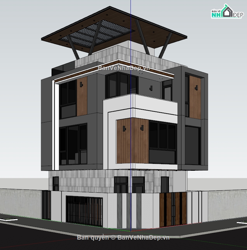 file sketchup nhà phố,nhà mặt phố,nhà 2 mặt tiền,Model nhà phố file sketchup,file cad đầy đủ,nhà góc phố