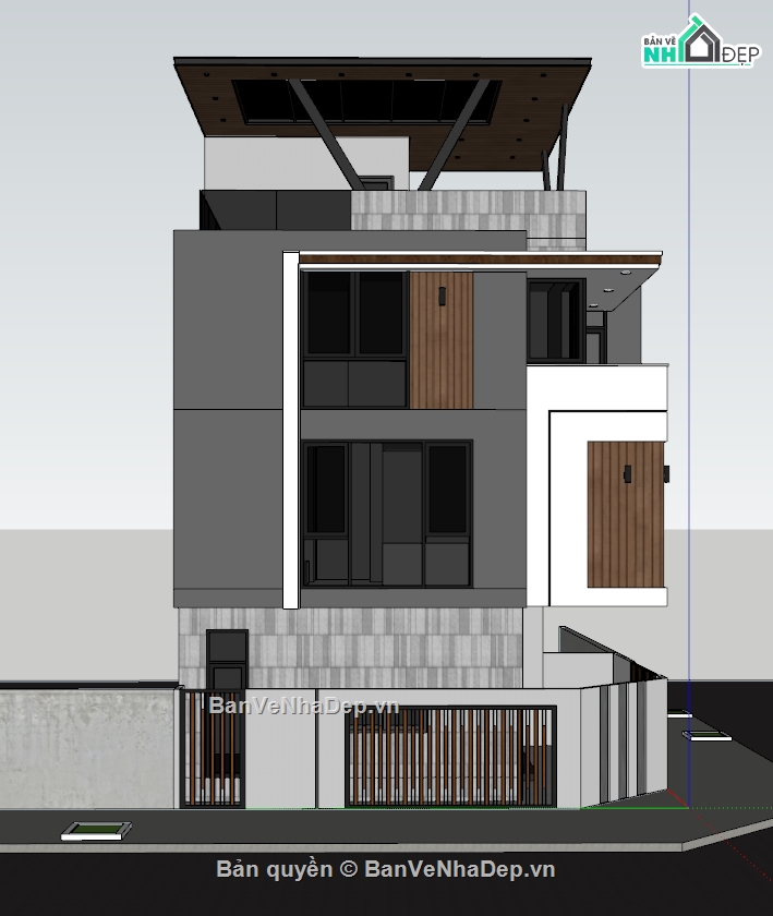 file sketchup nhà phố,nhà mặt phố,nhà 2 mặt tiền,Model nhà phố file sketchup,file cad đầy đủ,nhà góc phố