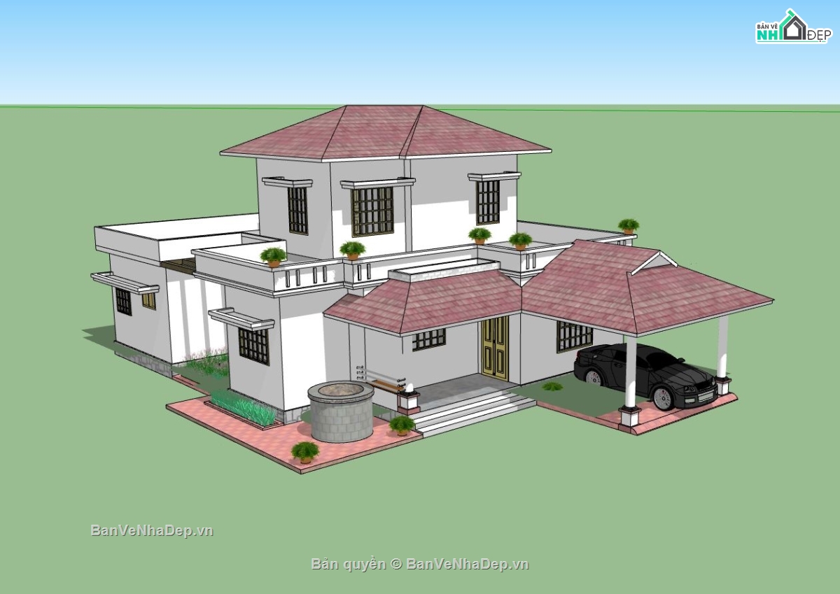 biệt thự 2 tầng,biệt thự sketchup,biệt thự hiện đại