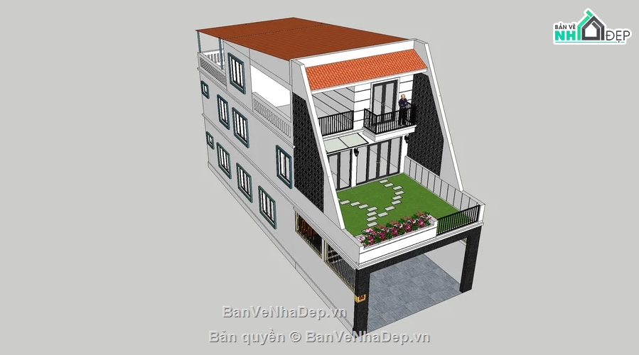 nhà phố,nhà phố 3 tầng,model sketchup nhà phố
