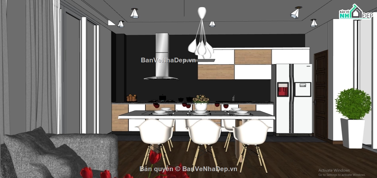 nội thất phòng bếp su,sketchup nội thất phòng ăn,model su phòng bếp,phòng bếp hiện đại