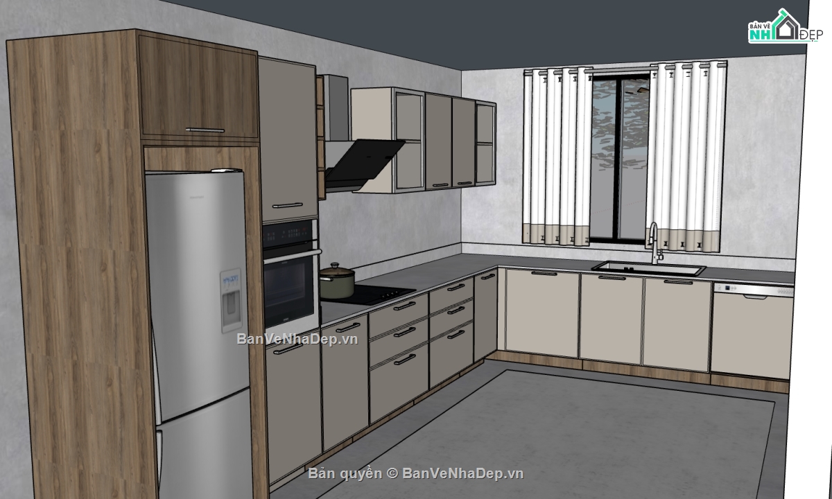 phòng bếp,phòng bếp sketchup,sketchup phòng bếp đẹp