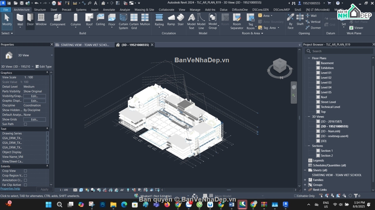 trường học 5 tầng,revit trường học 5 tầng,bản vẽ trường học 5 tầng