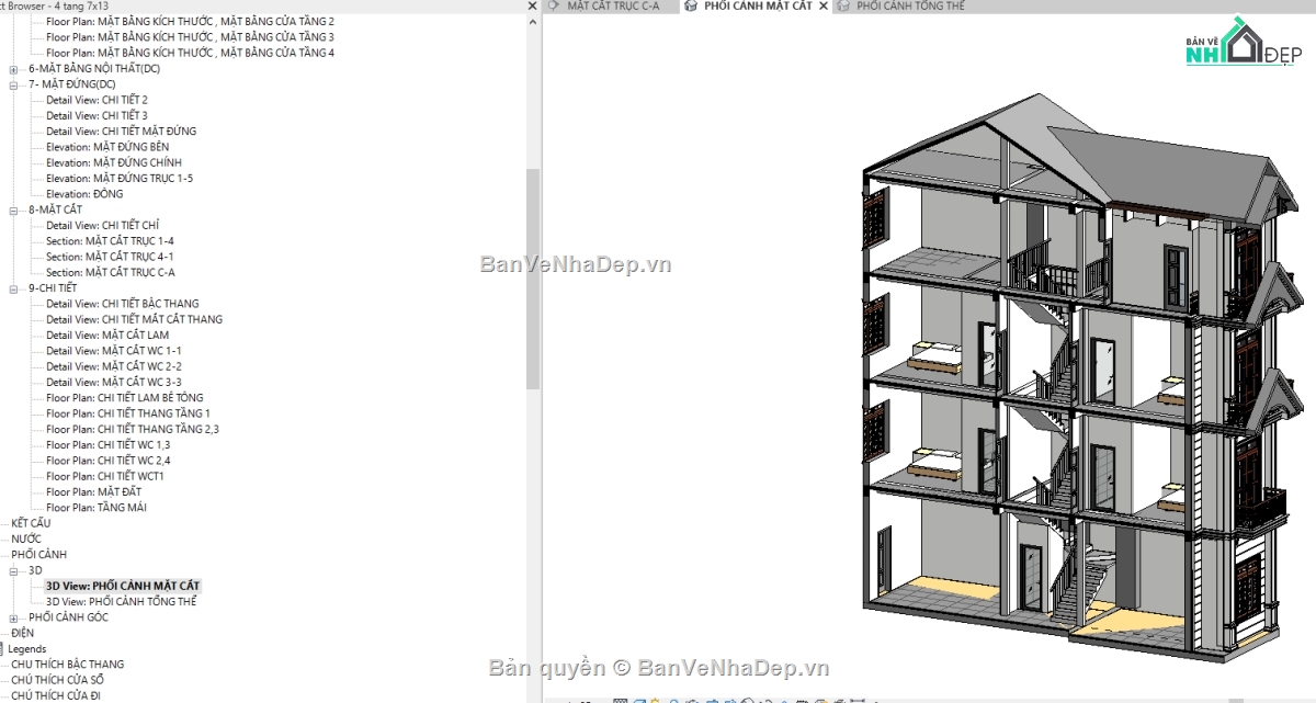 revit nhà phố 4 tầng,Bản vẽ nhà phố 4 tầng,kiến trúc nhà phố 4 tầng,bản vẽ revit nhà phố 4 tầng