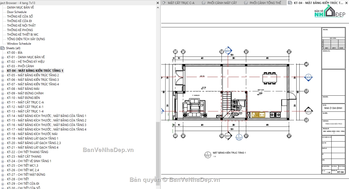 revit nhà phố 4 tầng,Bản vẽ nhà phố 4 tầng,kiến trúc nhà phố 4 tầng,bản vẽ revit nhà phố 4 tầng