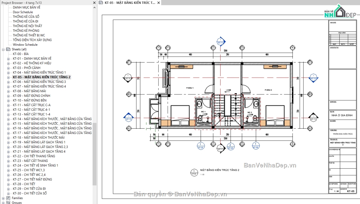 revit nhà phố 4 tầng,Bản vẽ nhà phố 4 tầng,kiến trúc nhà phố 4 tầng,bản vẽ revit nhà phố 4 tầng