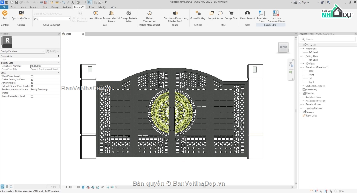 cổng rào cnc,revit cổng,file revit cổng