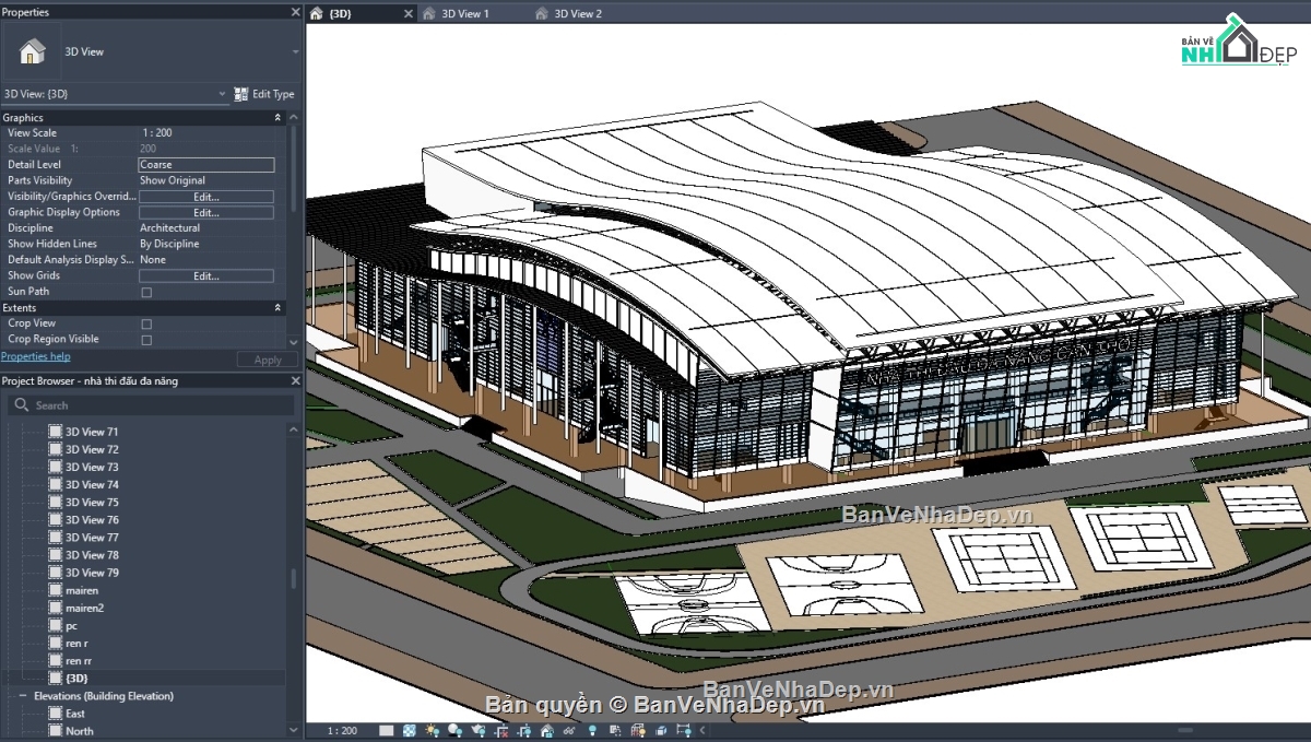 Kiến trúc nhà thi đấu,revit nhà thi đấu,revit kiến trúc nhà thi đấu,nhà thi đấu,bản vẽ nhà thi đấu