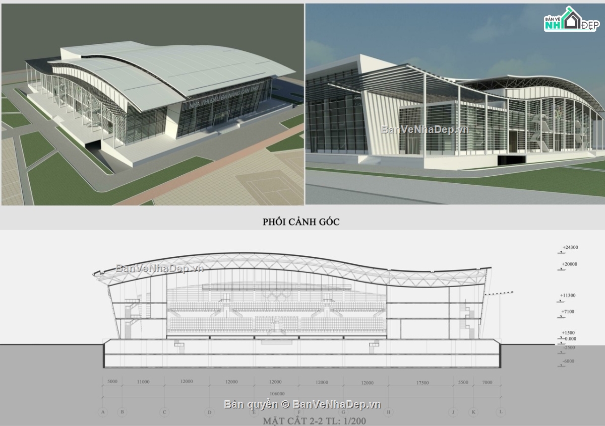 Kiến trúc nhà thi đấu,revit nhà thi đấu,revit kiến trúc nhà thi đấu,nhà thi đấu,bản vẽ nhà thi đấu