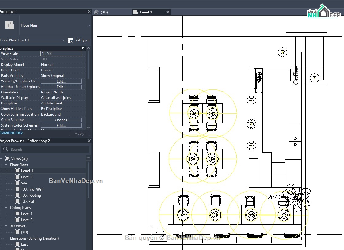 nội thất quán cà phê,revit quán cà phê,file revit quán cà phê,revit nội thất quán cafe