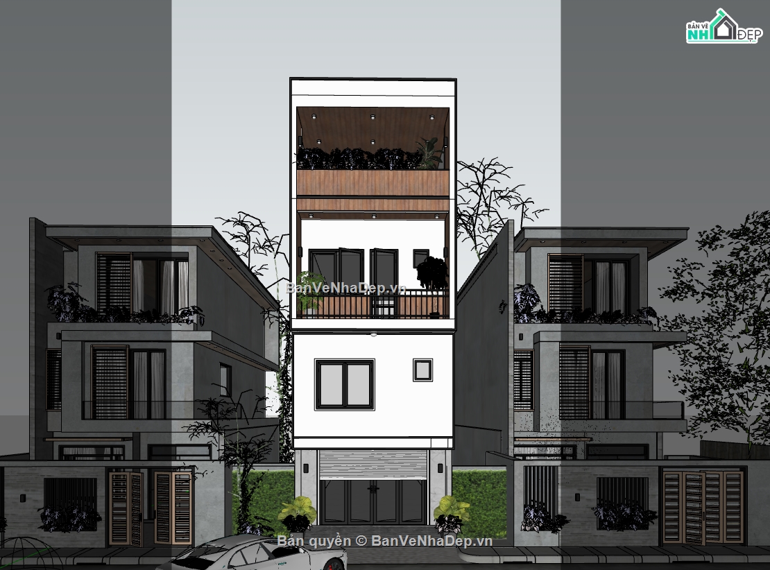 su Ngoại thất,ngoại thất nhà 3 tầng,su nhà phố 3 tầng,model sketchup ngoại thất