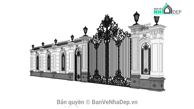 Sketchup cổng rào,thiết kế cổng rào,cổng tường rào,file su cổng rào cổ điển,bản vẽ cổng rào,cổng rào sketchup