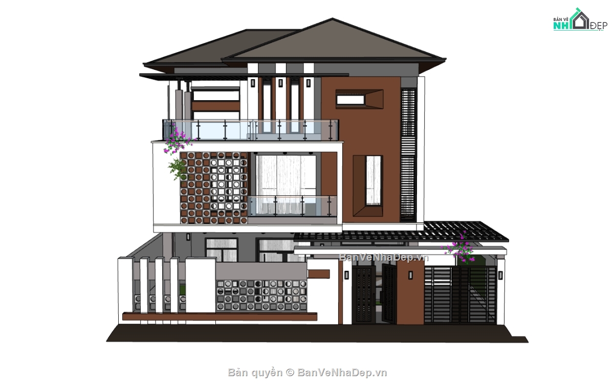 biệt thự 3 tầng,su biệt thự,sketchup biệt thự