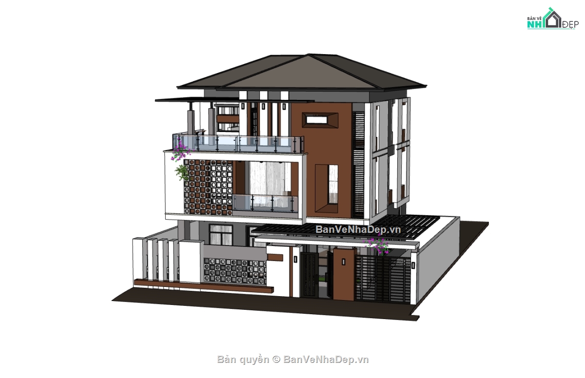 biệt thự 3 tầng,su biệt thự,sketchup biệt thự