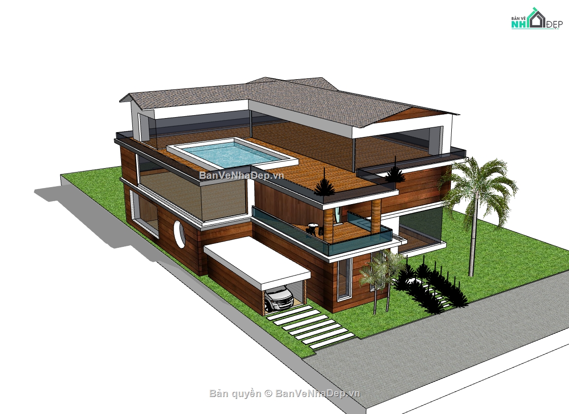 biệt thự 3 tầng,su biệt thự,sketchup biệt thự