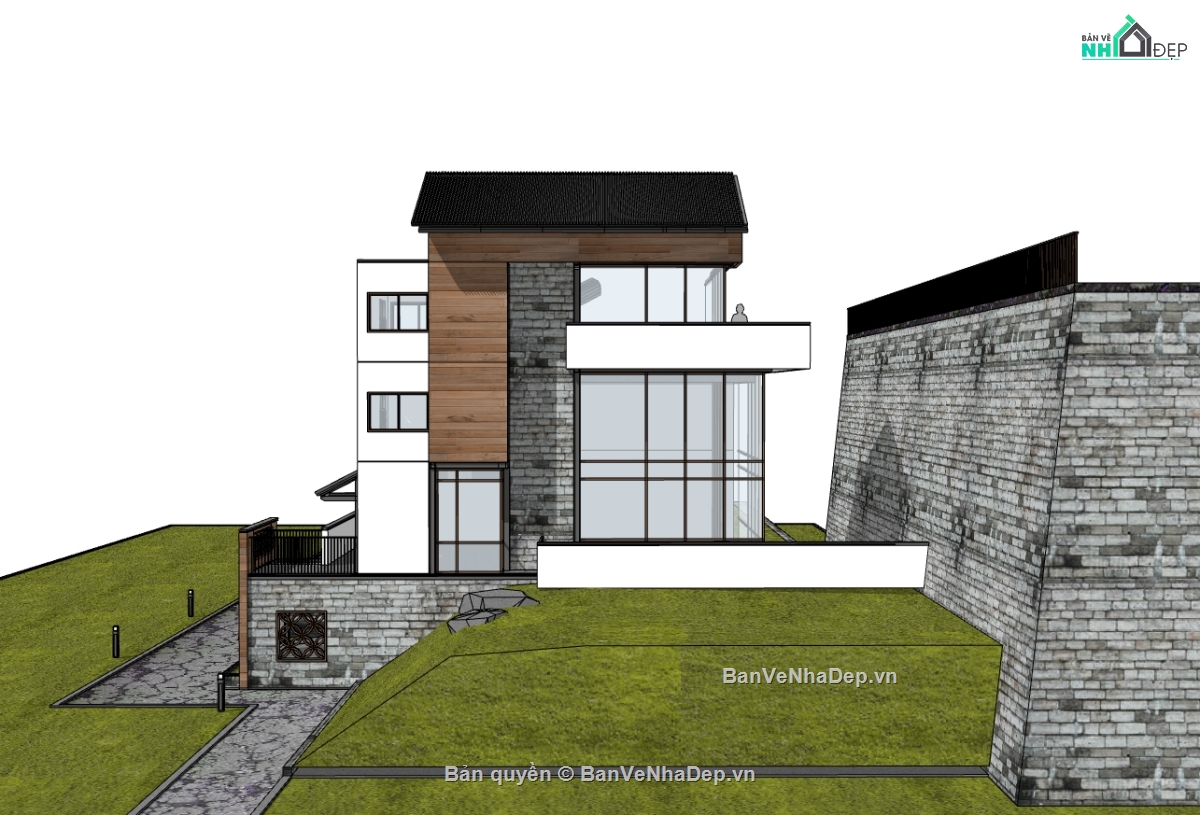 su biệt thự,sketchup biệt thự,biệt thự 4 tầng