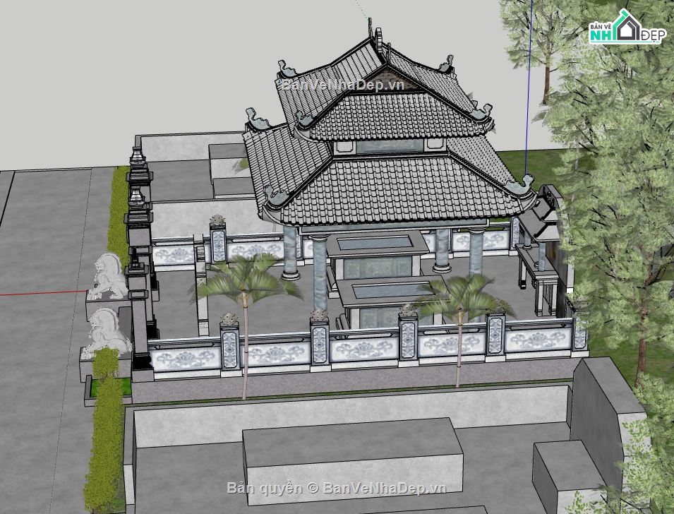 mẫu lăng mộ 5.98x9m,dựng model su lăng mộ,lăng mộ dòng họ file sketchup,sketchup dựng lăng mộ