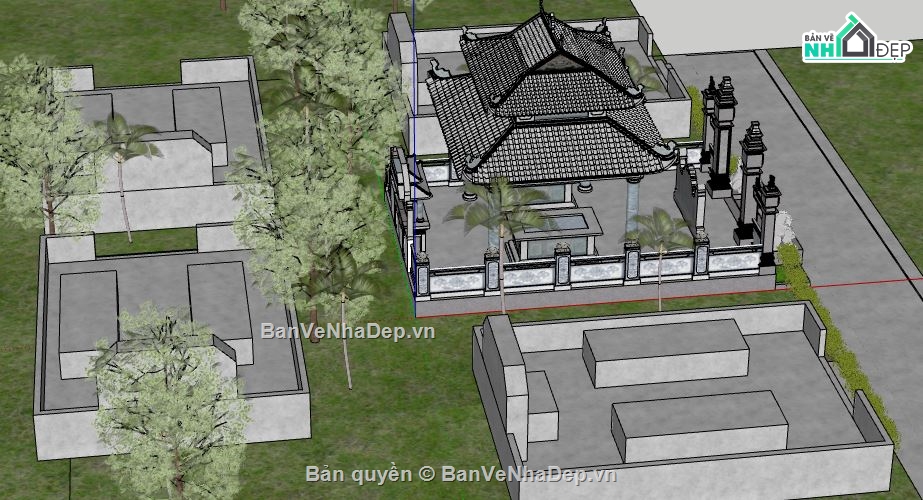 mẫu lăng mộ 5.98x9m,dựng model su lăng mộ,lăng mộ dòng họ file sketchup,sketchup dựng lăng mộ
