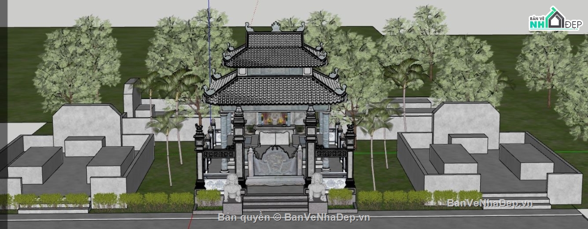 mẫu lăng mộ 5.98x9m,dựng model su lăng mộ,lăng mộ dòng họ file sketchup,sketchup dựng lăng mộ