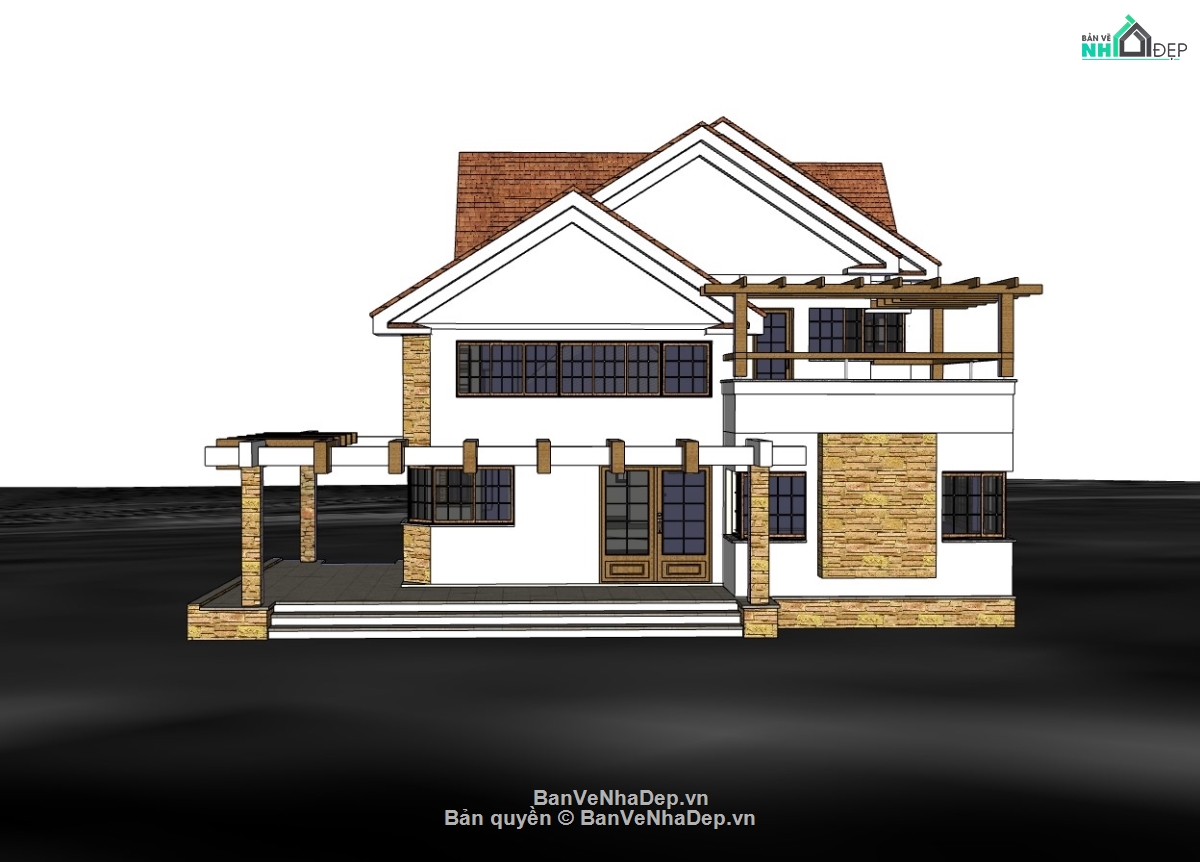 biệt thự 2 tầng,su biệt thự,sketchup biệt thự