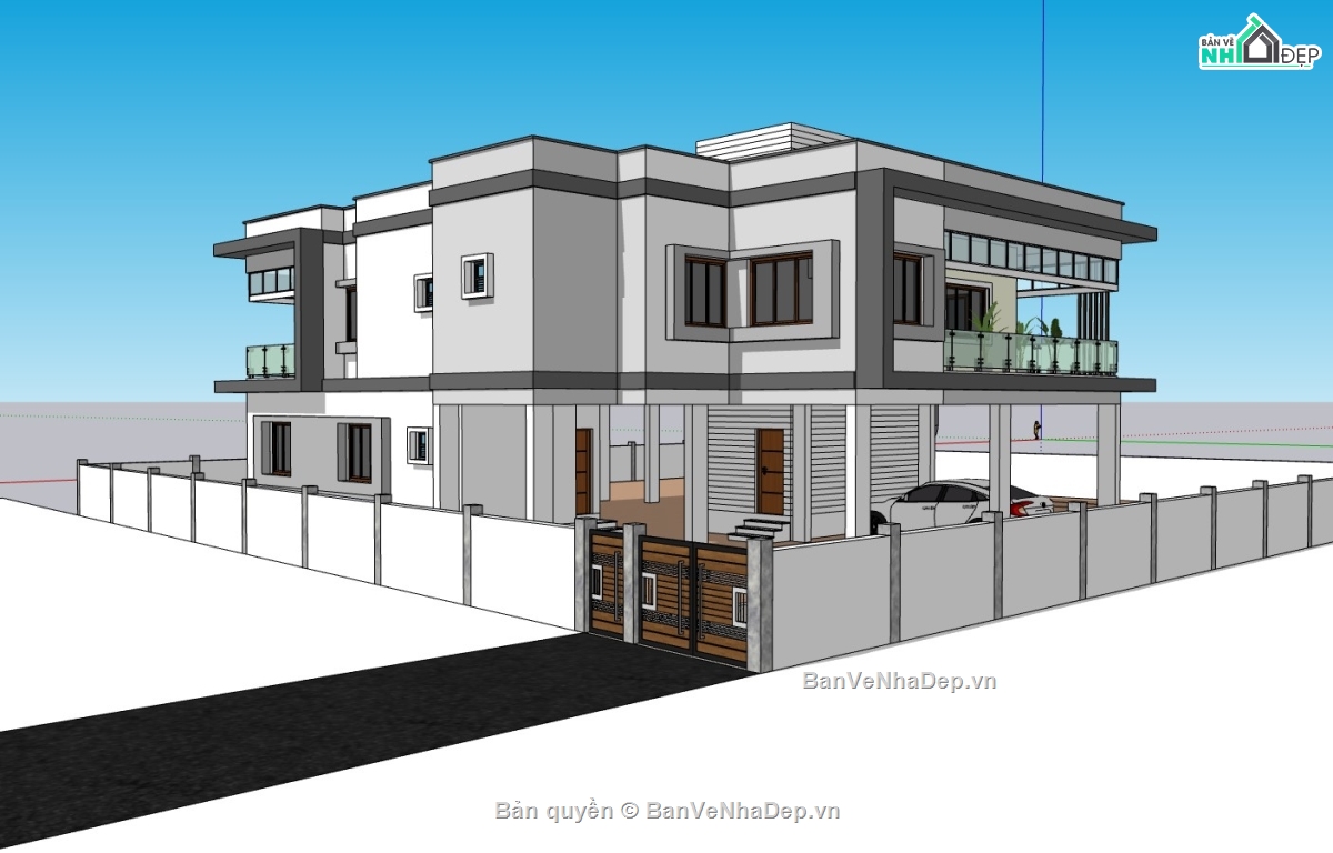 biệt thự 2 tầng,su biệt thự 2 tầng,sketchup biệt thự 2 tầng,su biệt thự