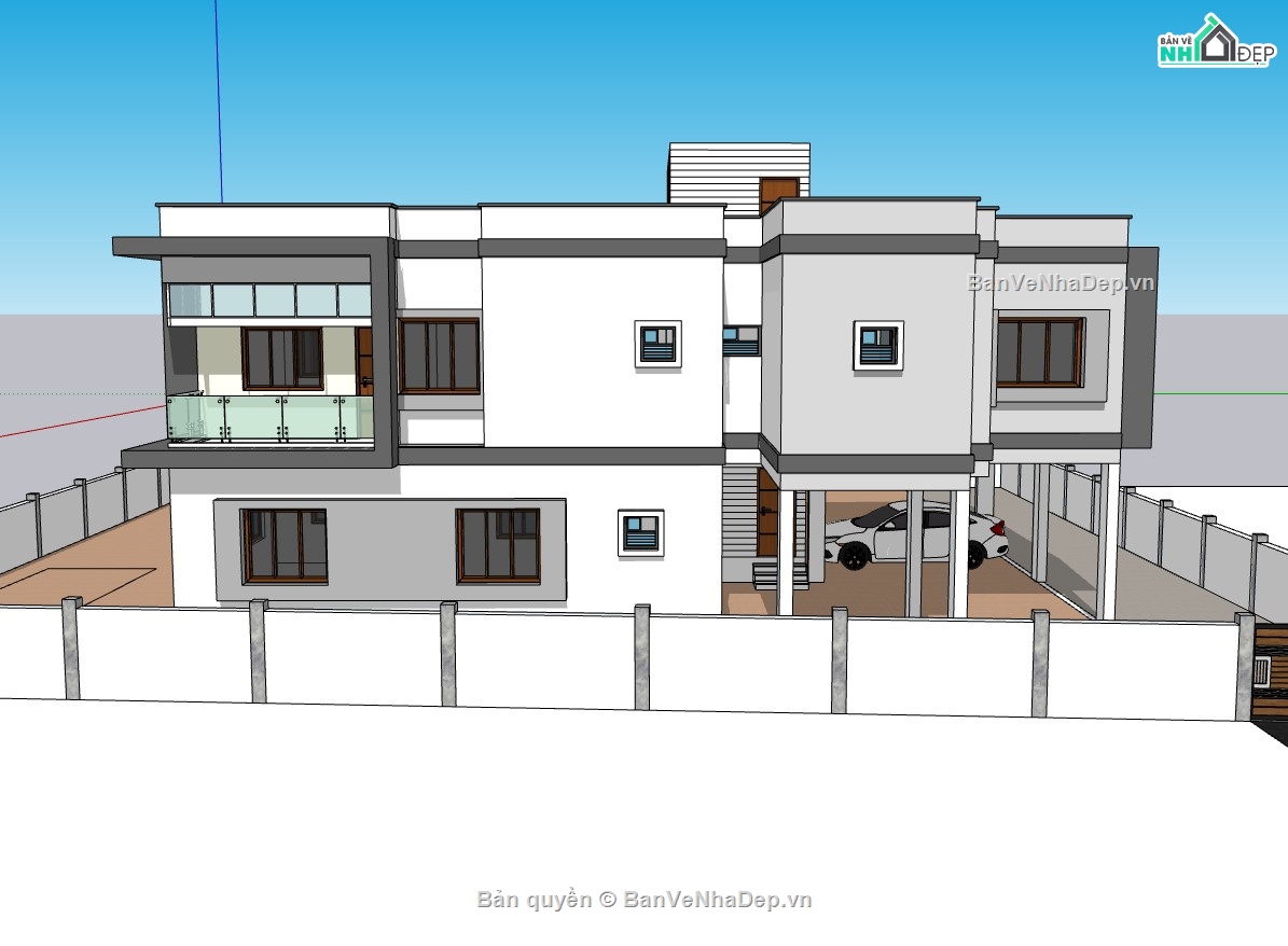 biệt thự 2 tầng,su biệt thự 2 tầng,sketchup biệt thự 2 tầng,su biệt thự