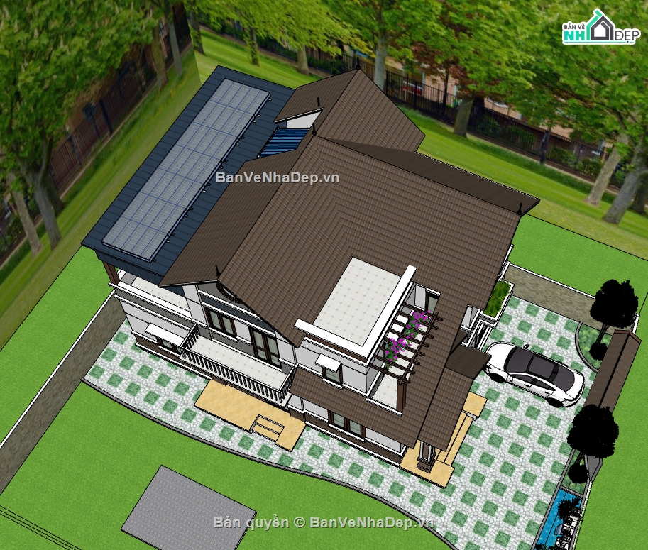 biệt thự 2 tầng,su biệt thự,sketchup biệt thự