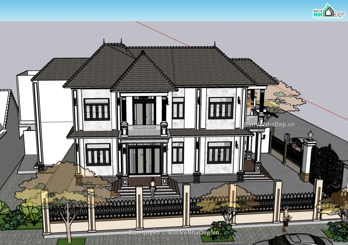 biệt thự 2 tầng,su biệt thự,sketchup biệt thự