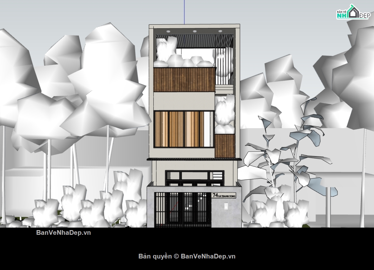 nhà phố 3 tầng,su nhà phố,sketchup nhà phố