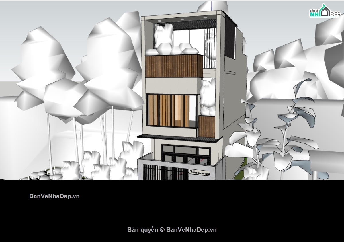 nhà phố 3 tầng,su nhà phố,sketchup nhà phố