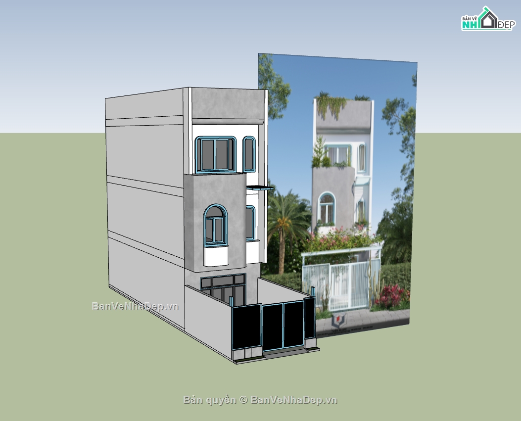 nhà phố 3 tầng,su nhà phố,sketchup nhà phố