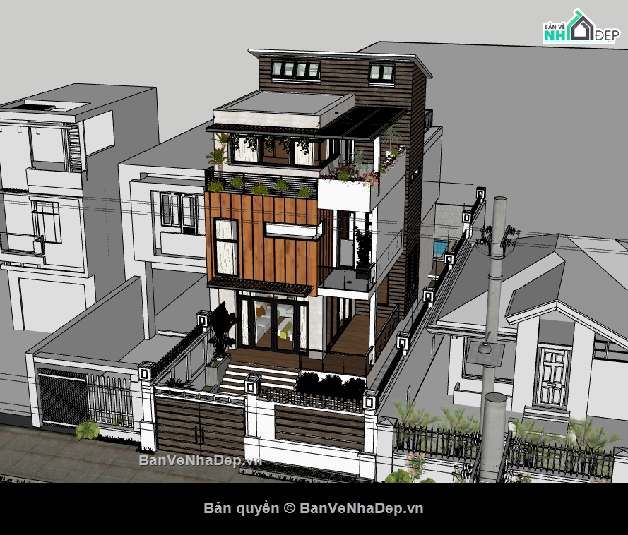 nhà phố 3 tầng,su nhà phố,sketchup nhà phố