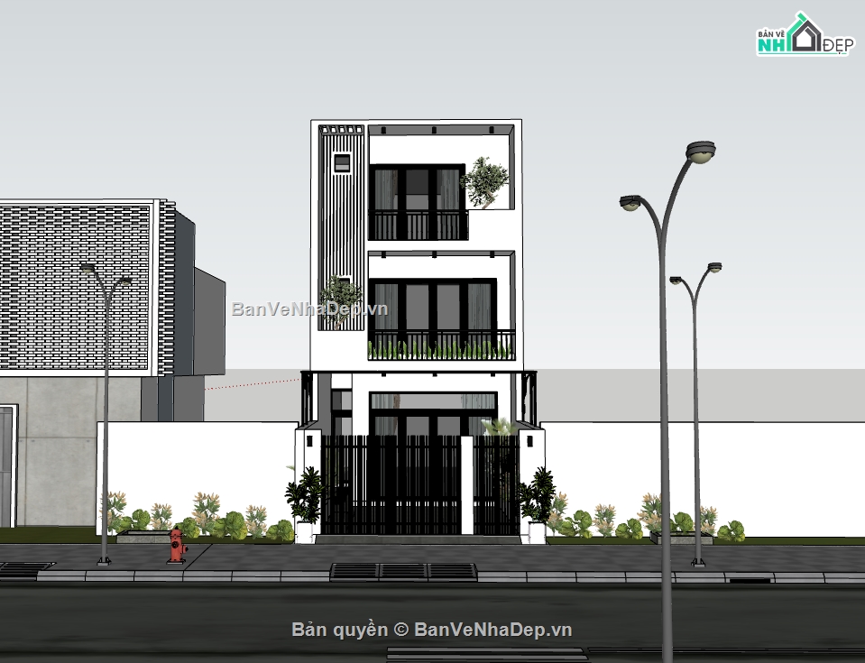 nhà phố 3 tầng,nhà 3 tầng,su nhà phố,sketchup nhà phố