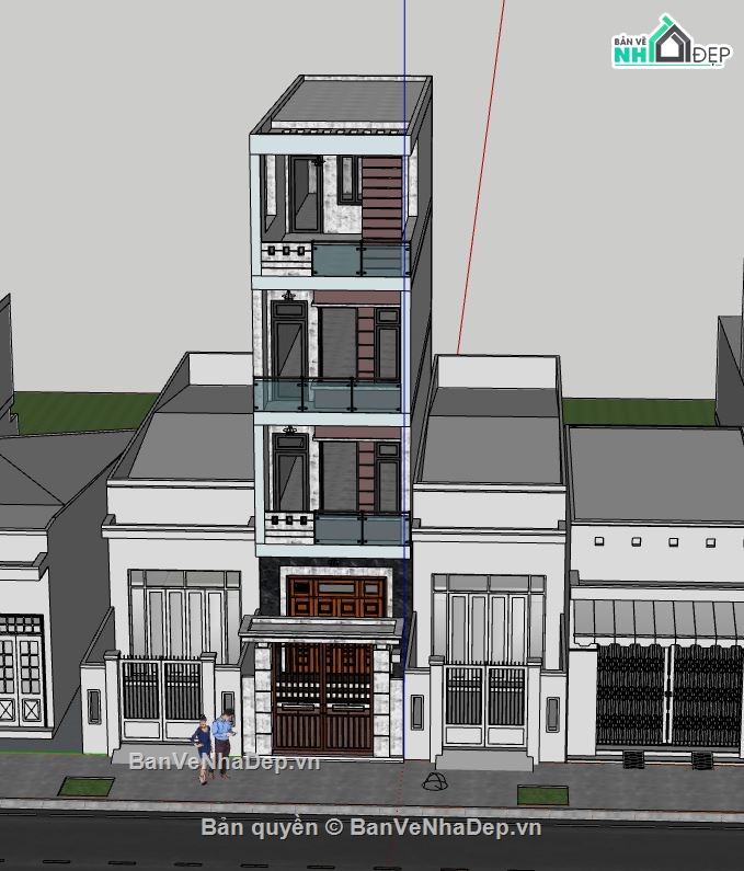 nhà phố 3 tầng,model su nhà phố 3 tầng,thiết kế nhà phố 3 tầng,sketchup nhà phố 3 tầng