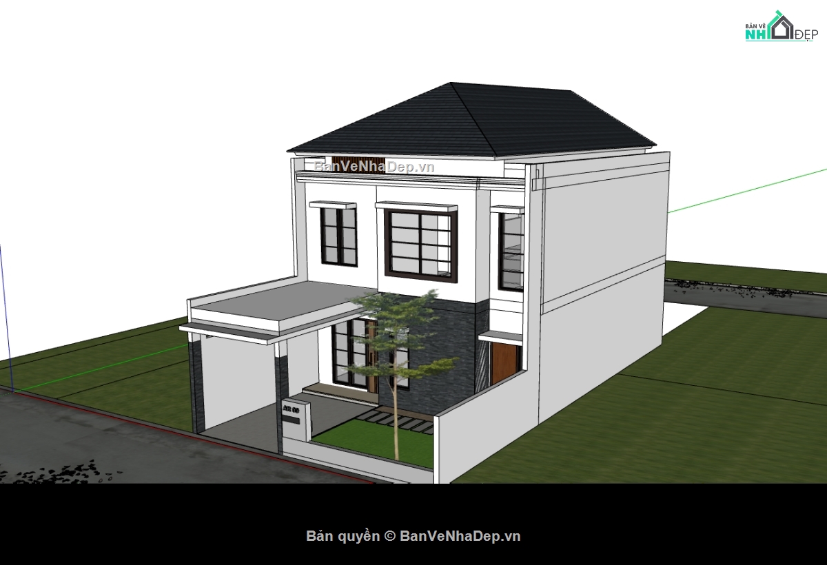 su nhà 2 tầng,sketchup nhà 2 tầng,nhà 2 tầng