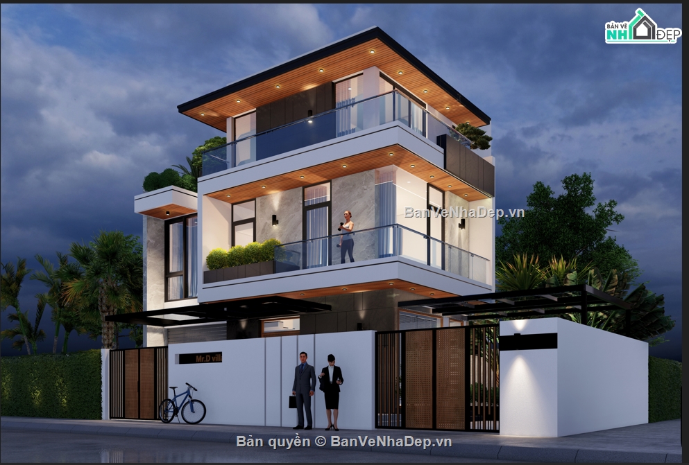 Bản vẽ nhà phố 3 tầng,Model sketchup nhà 3 tầng,nhà 3 tầng hiện đại 9x9.8m,nhà 3 tầng sketchup