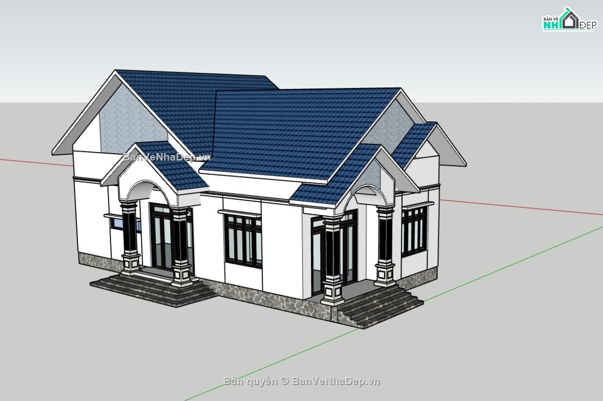 biệt thự 1 tầng,sketchup biệt thự,phối cảnh biệt thự