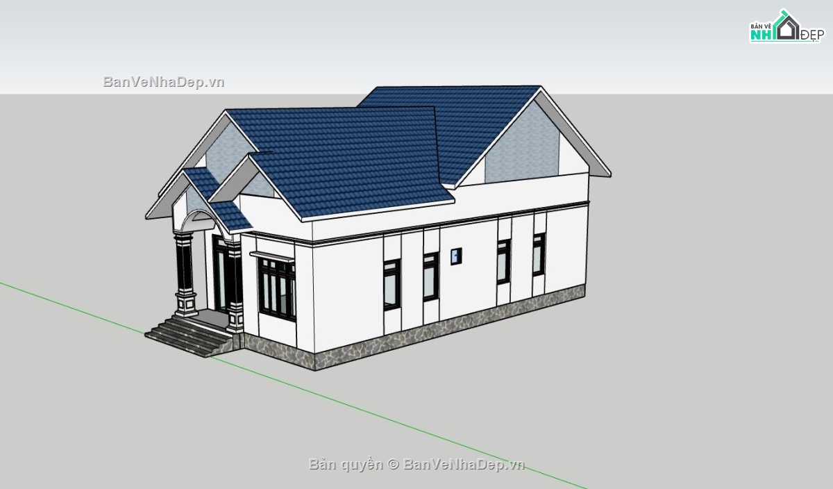 biệt thự 1 tầng,sketchup biệt thự,phối cảnh biệt thự