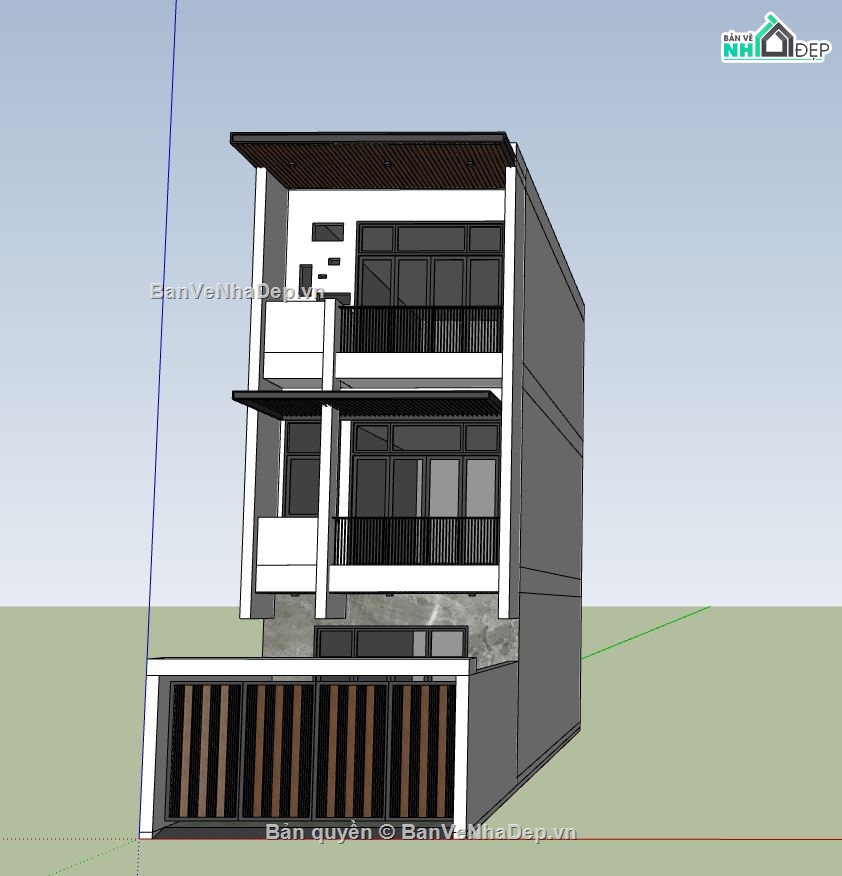 nhà phố 3 tầng,sketchup nhà phố 4 tầng,nhà phố đẹp,nhà phố hiện đại su