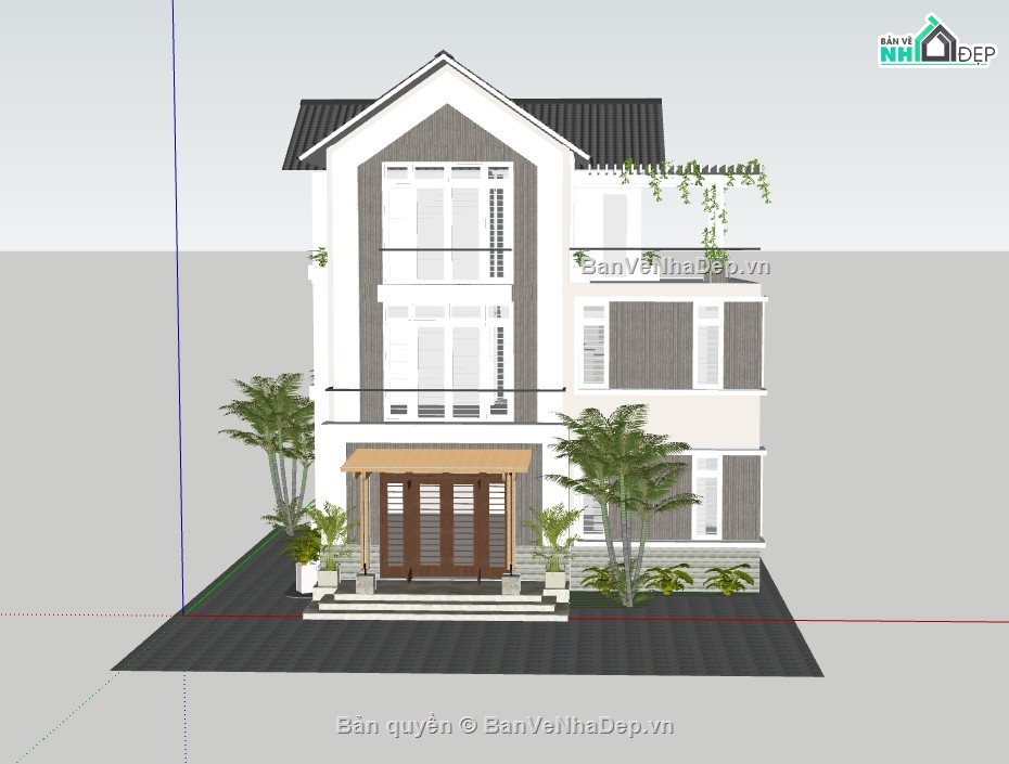 nhà phố 3 tầng,su nhà phố,sketchup nhà phố 3 tầng,model su nhà phố 3 tầng